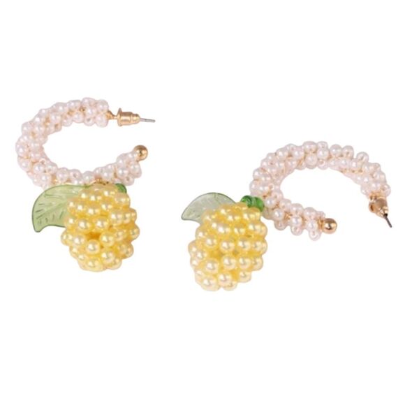 New ZARA Lemon Shaped Beaded Pearl Hoop Earrings - Picture 9 of 12